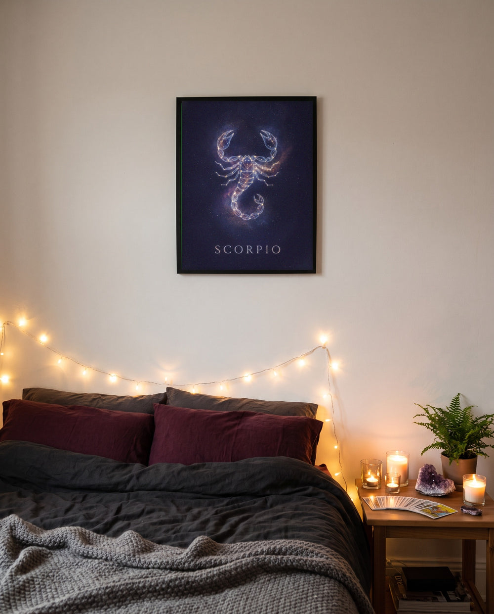 Scorpio Cosmic print shown framed on a wall