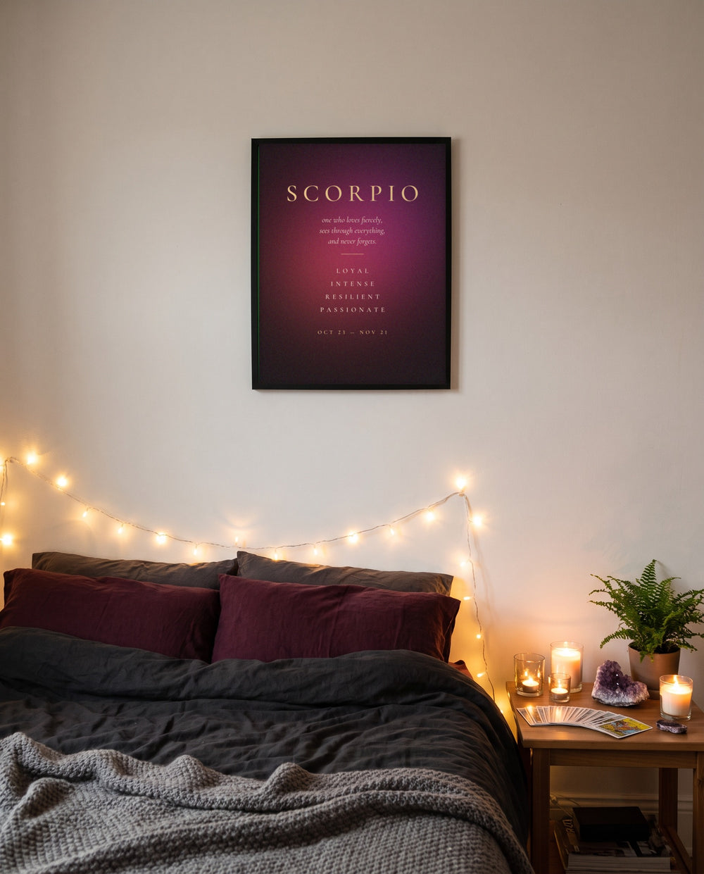 Scorpio Traits print shown framed on a wall