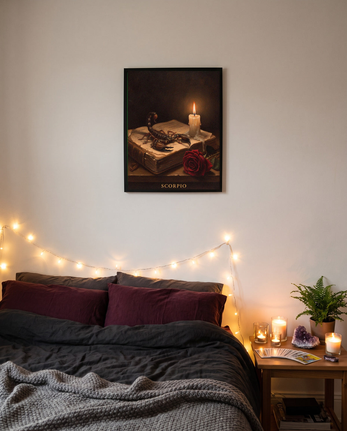 Scorpio Dark Romance print shown framed on a wall