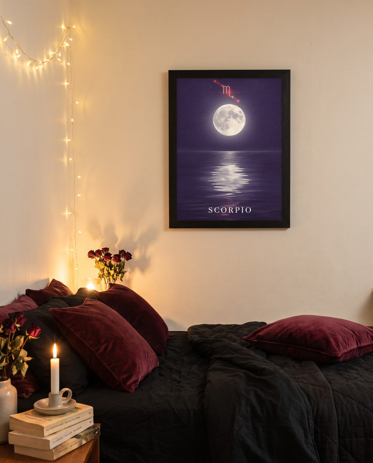 Scorpio Moonlit print shown framed on a wall
