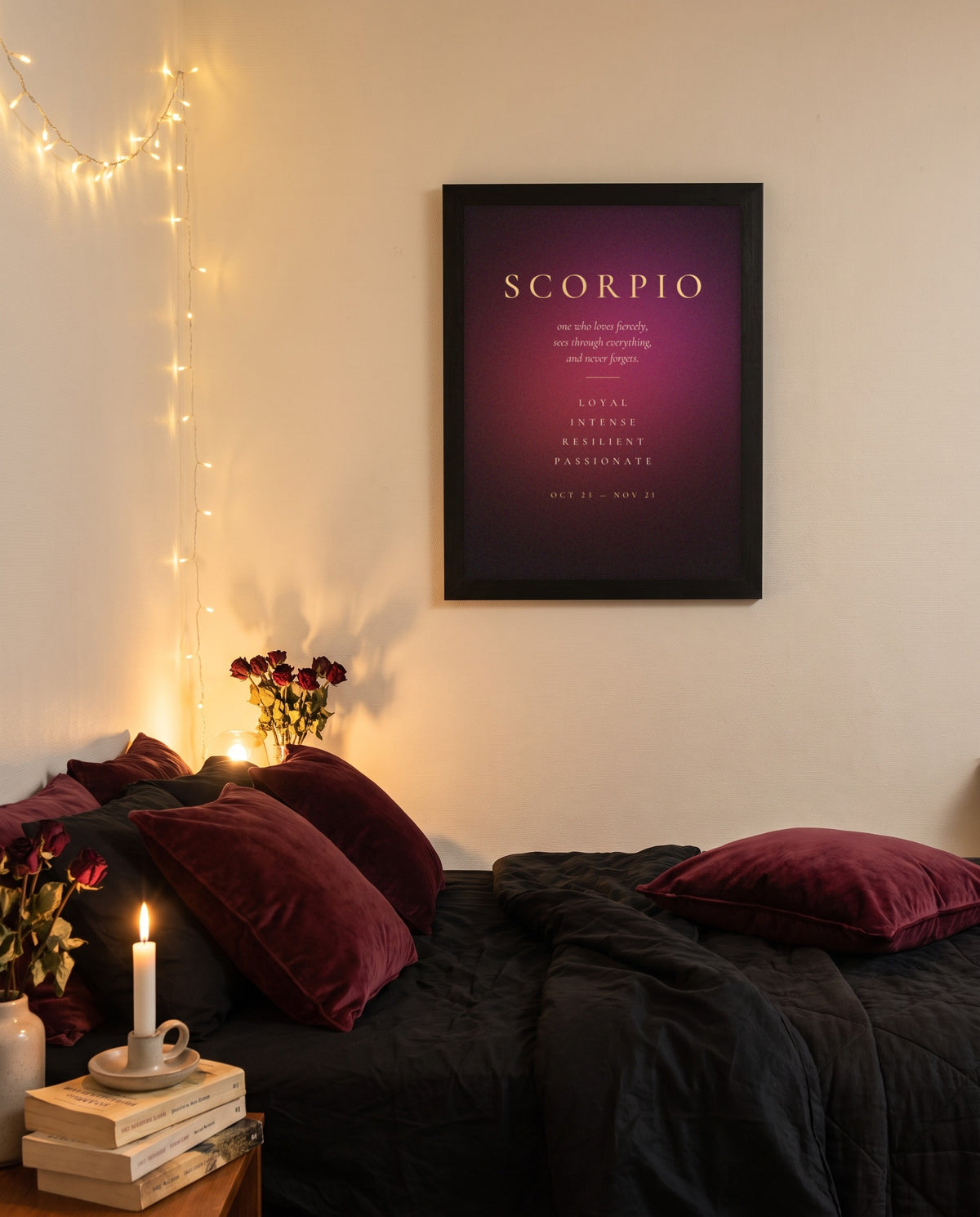Scorpio Traits print shown framed on a wall
