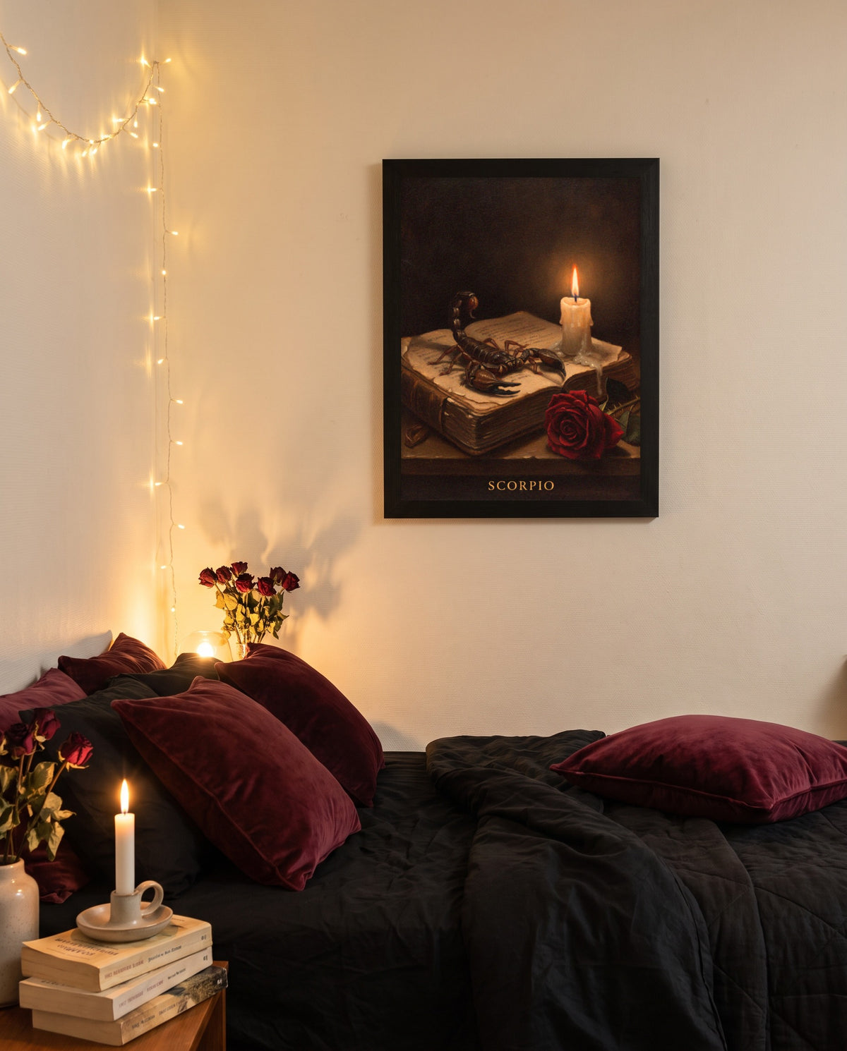 Scorpio Dark Romance print shown framed on a wall