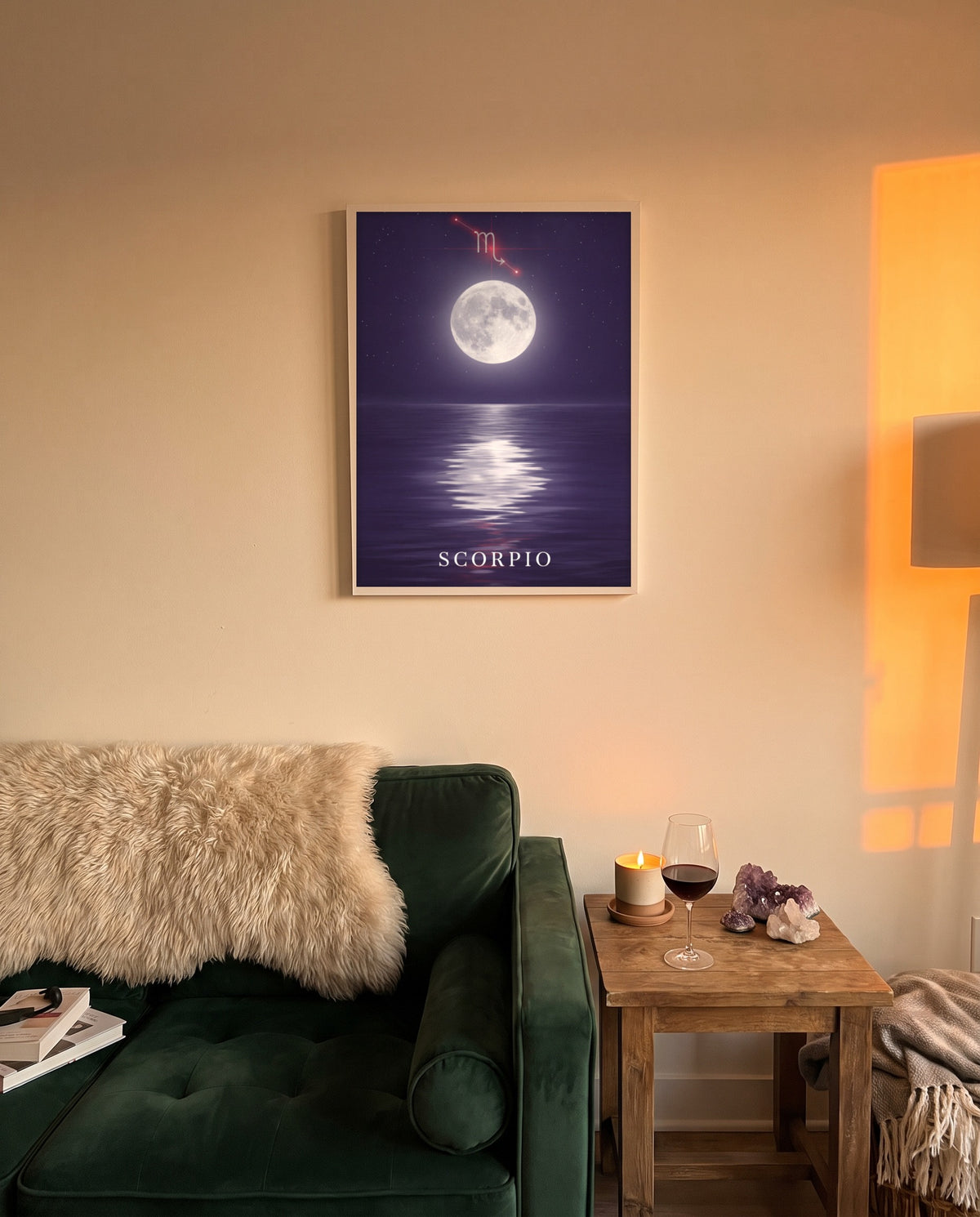 Scorpio Moonlit print shown framed on a wall