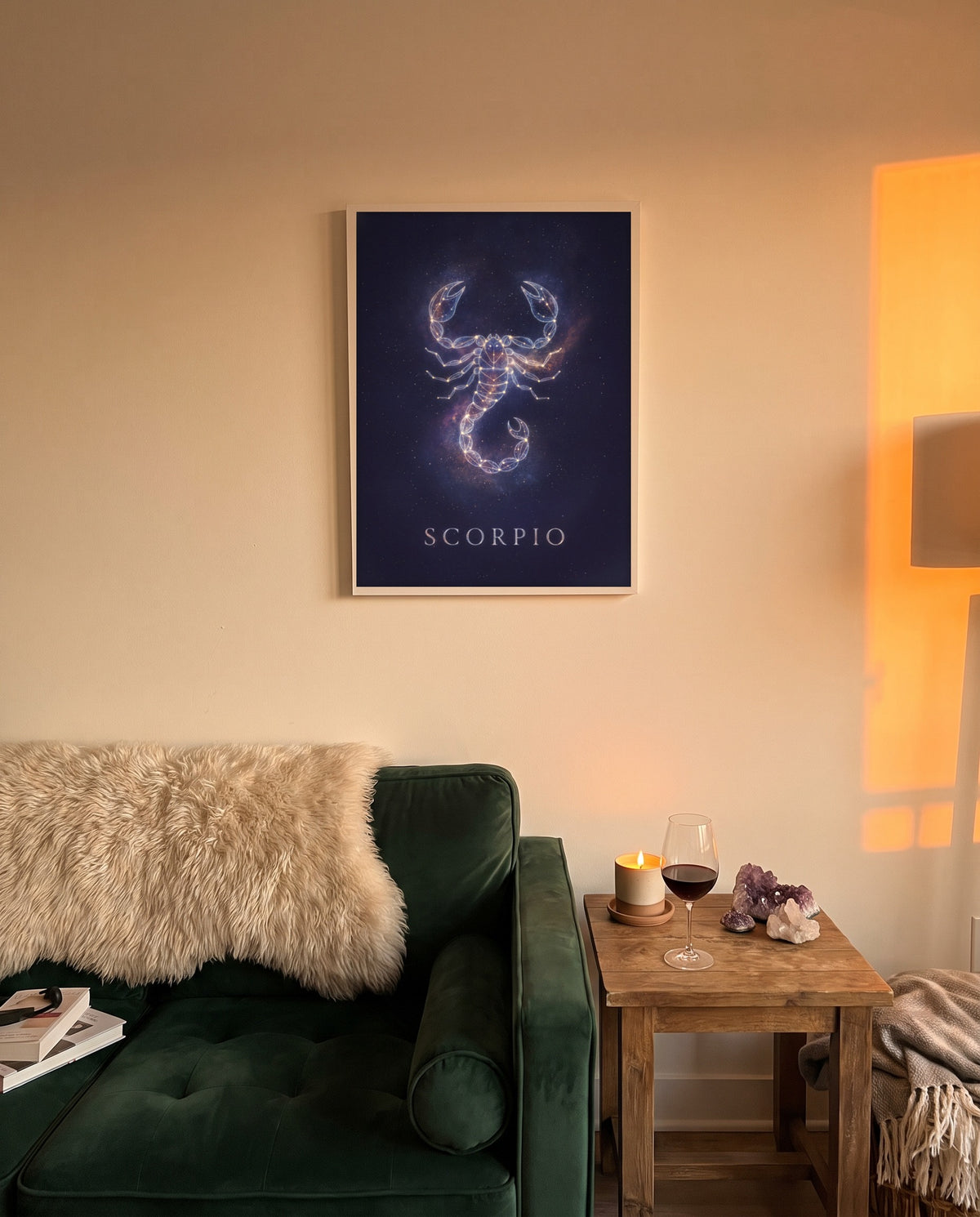 Scorpio Cosmic print shown framed on a wall