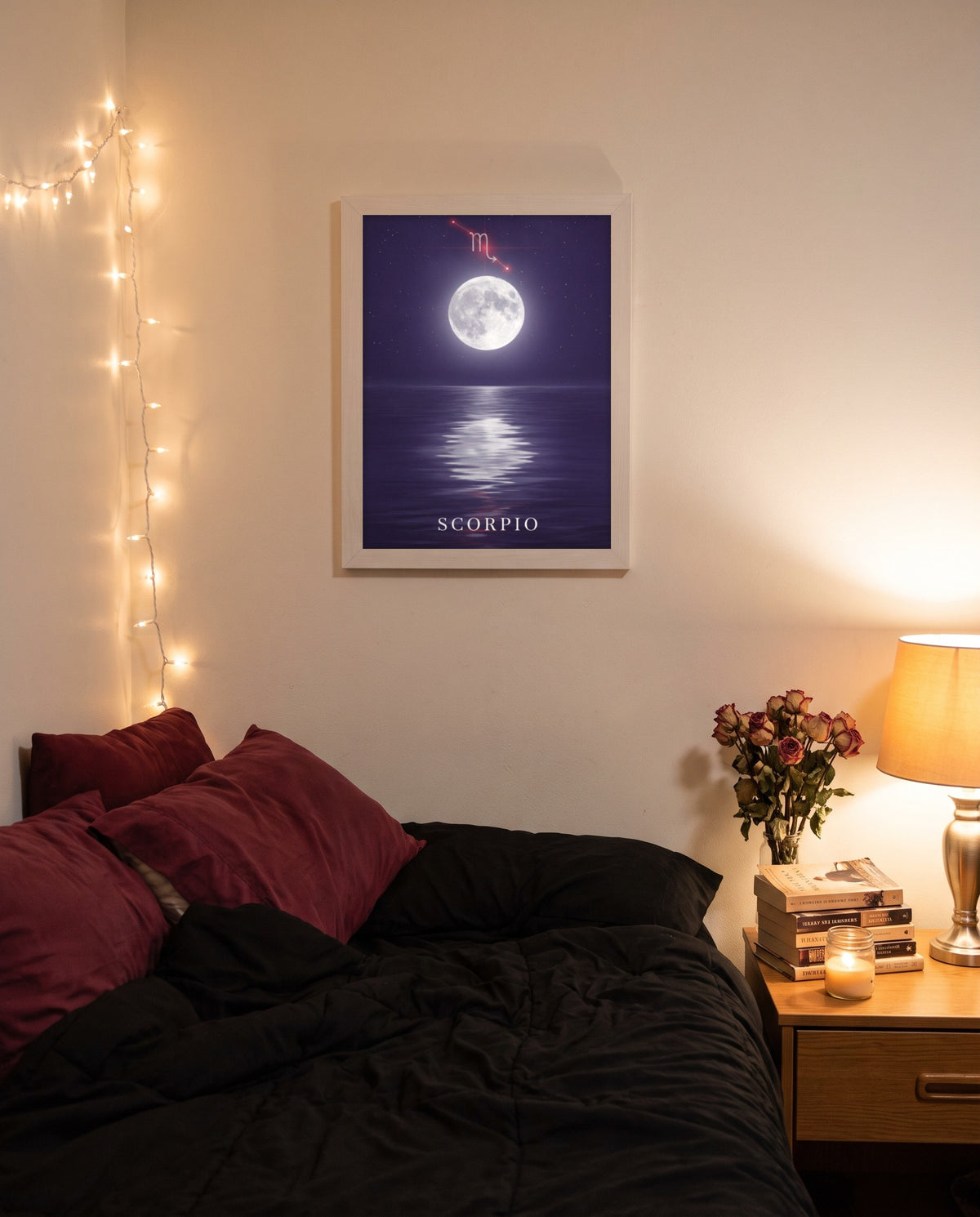 Scorpio Moonlit print shown framed on a wall