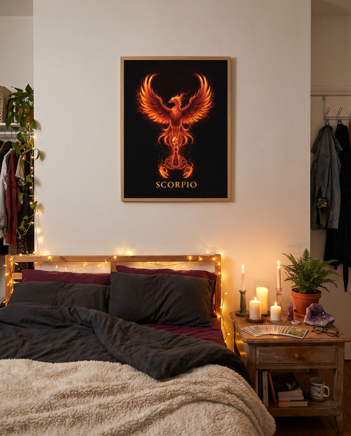Scorpio Phoenix print shown framed on a wall