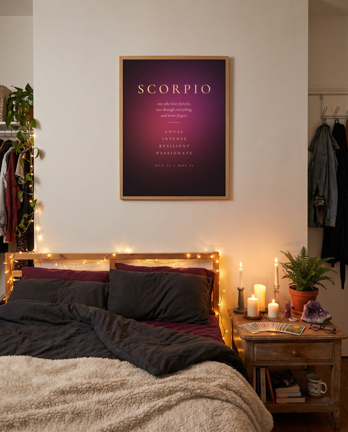 Scorpio Traits print shown framed on a wall