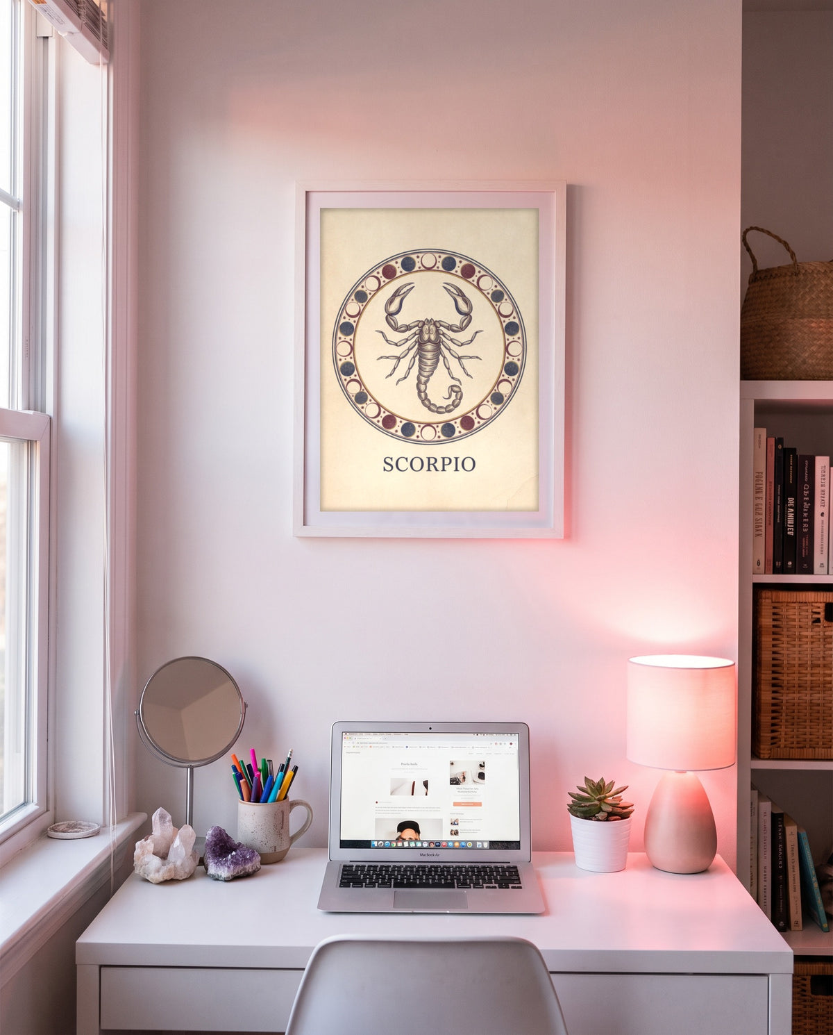 Scorpio Mystic print shown framed on a wall
