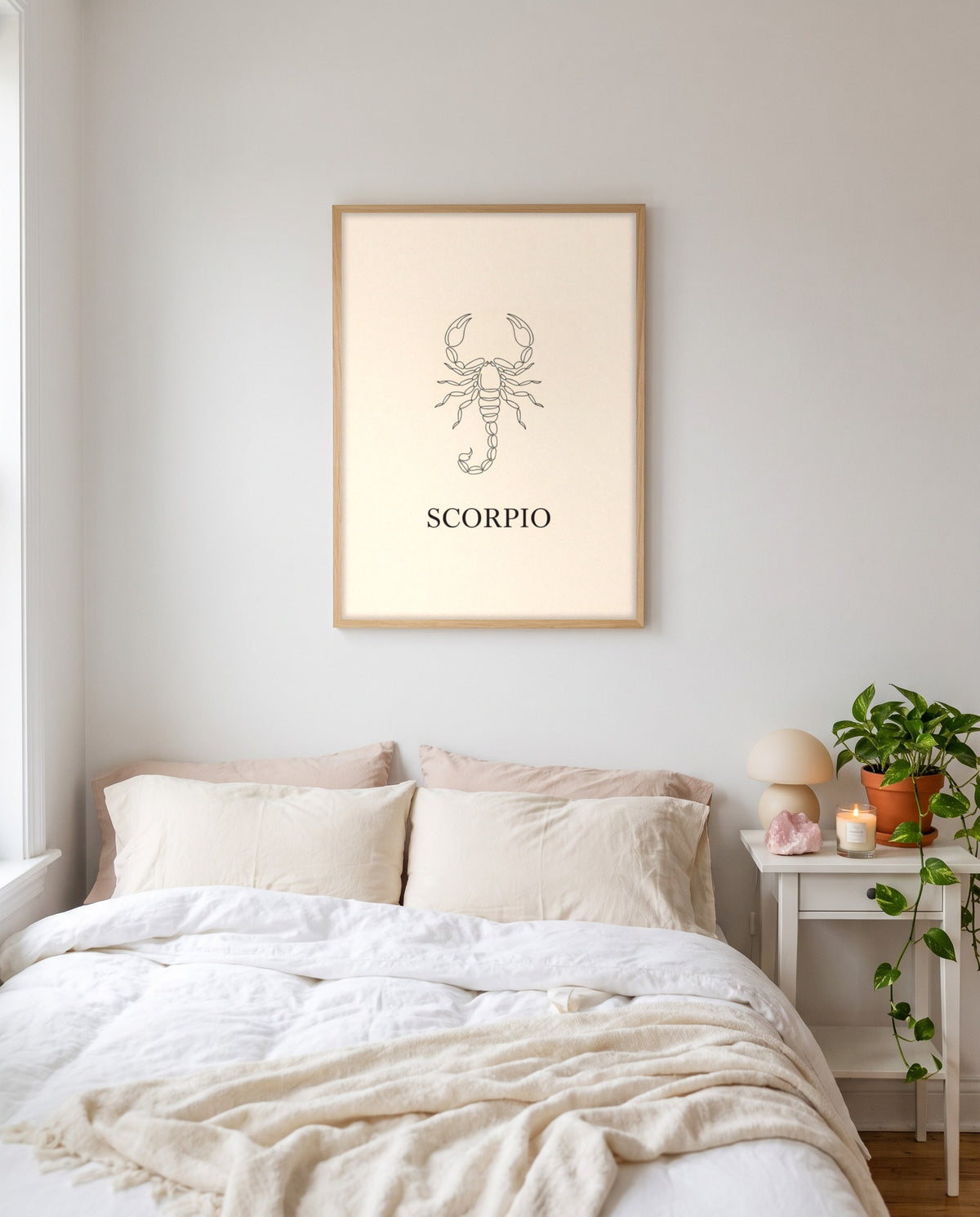 Scorpio Fine Line print shown framed on a wall